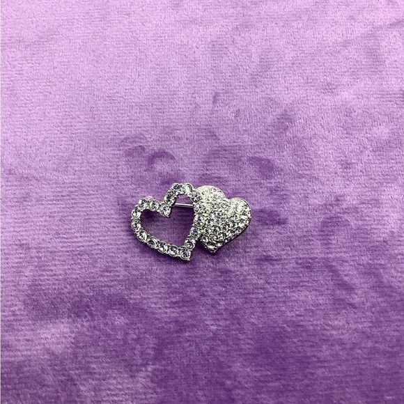 Swarovski Silver Double Heart Brooch - Picture 2 of 9